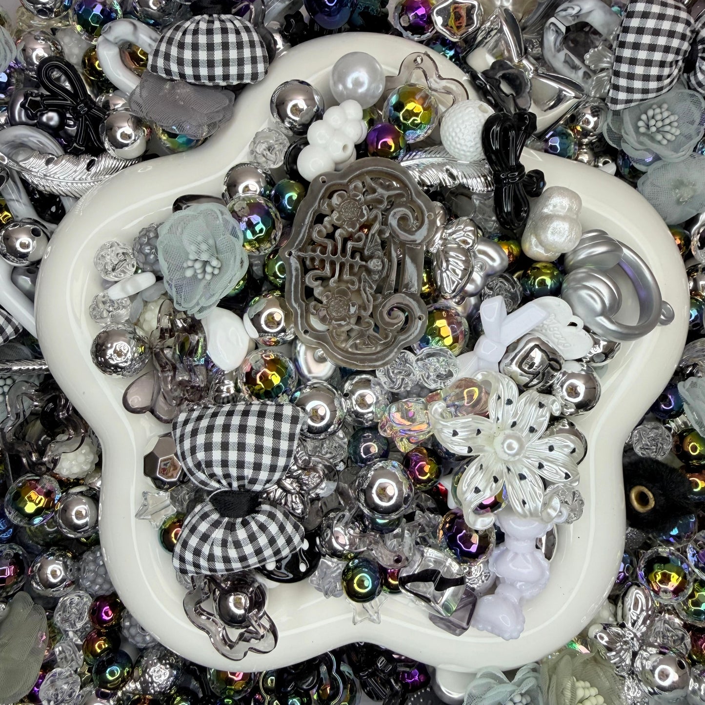 Smoky Silver Check Beads