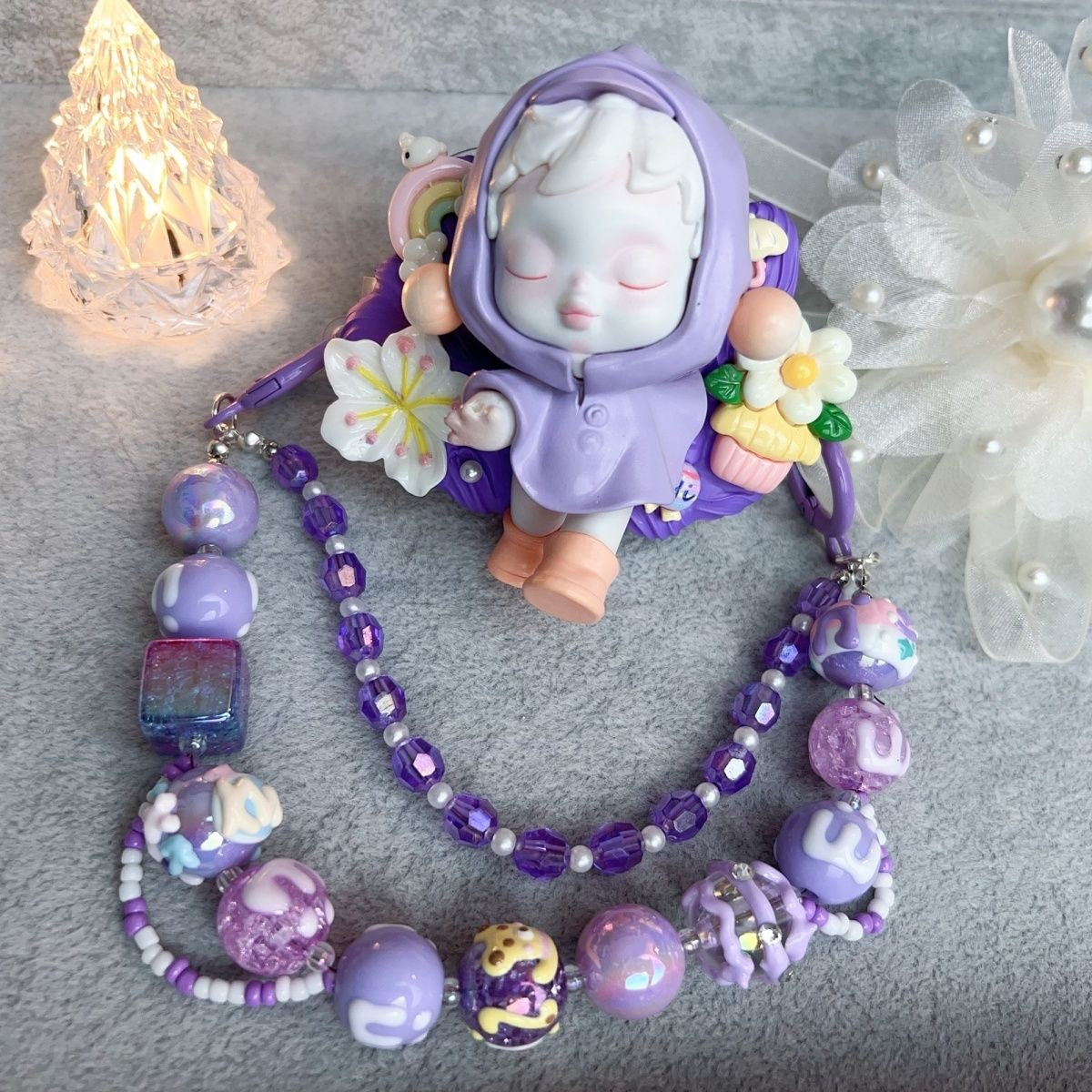 Painting Beads Moblie Phone & Key Chain, Hand-Painted Cute Acrylic Beads Phone Chain