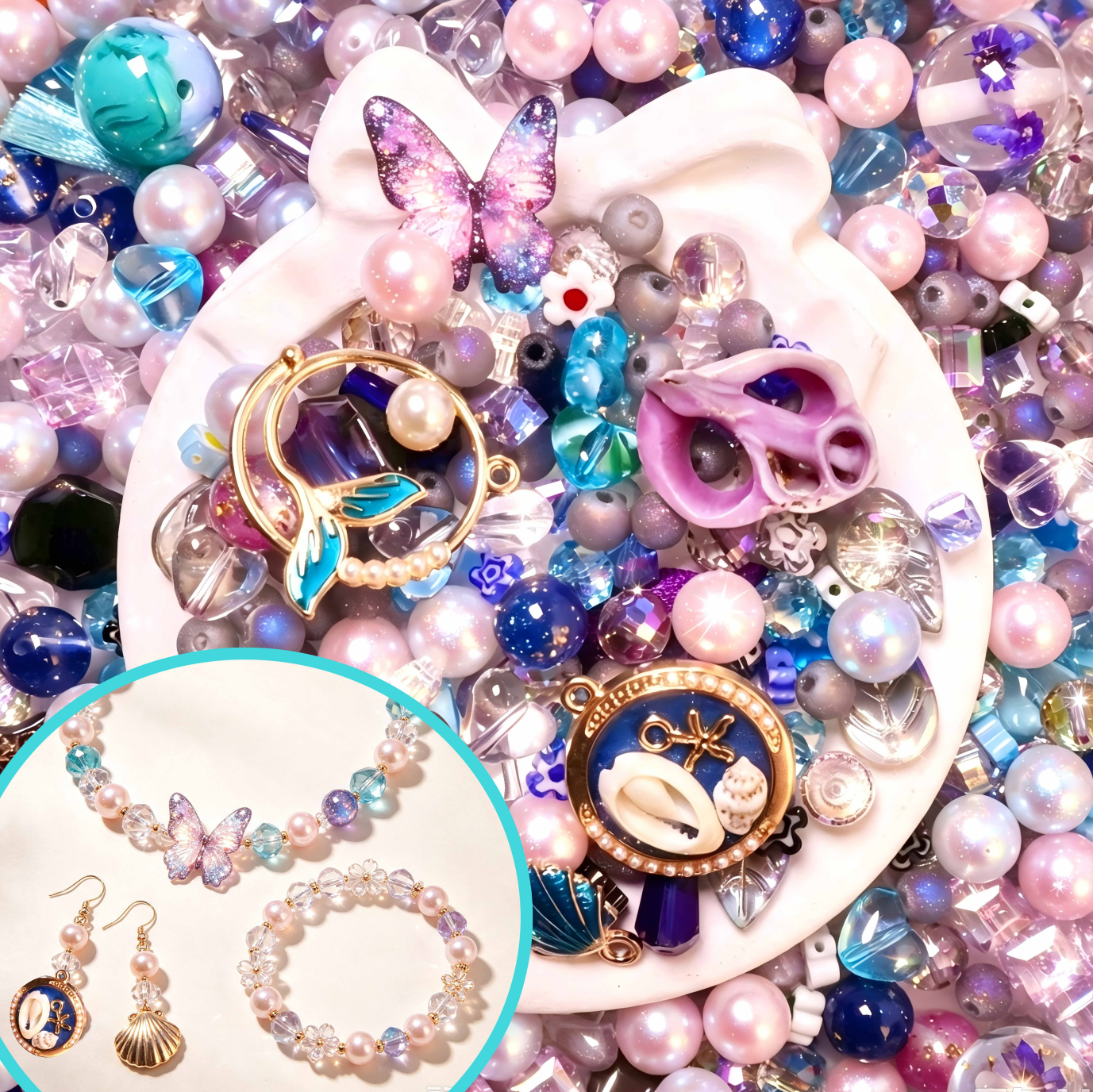 Starry Ocean Wings Crystal Pearl Resin beads