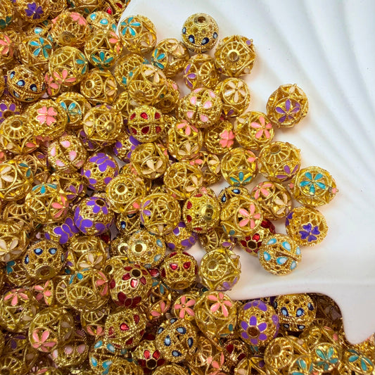 Gold enamel beads