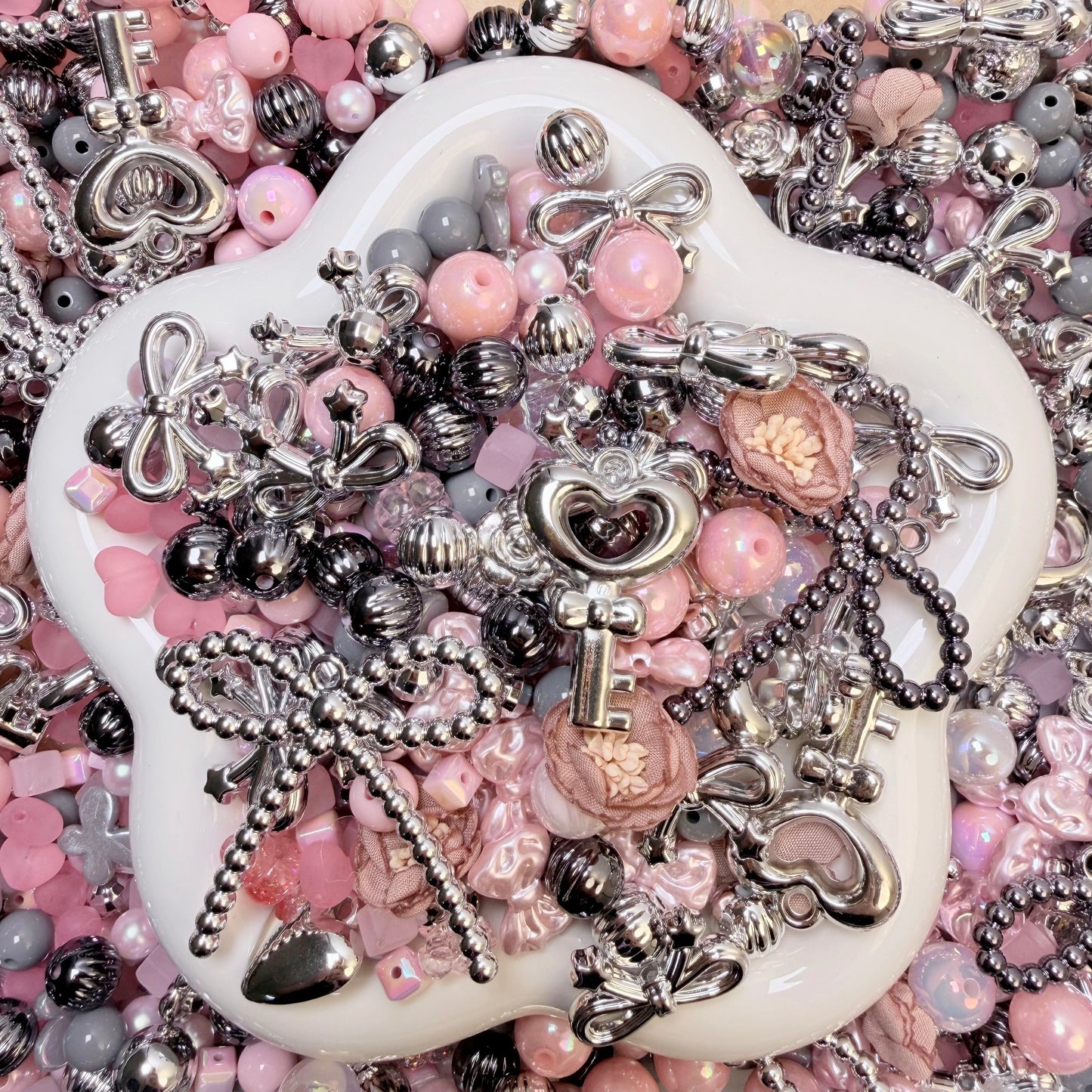 Pink Bow Metal  Beads