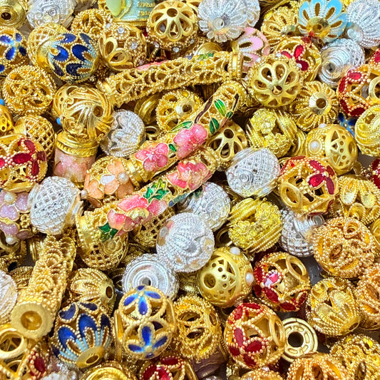 Gold enamel beads