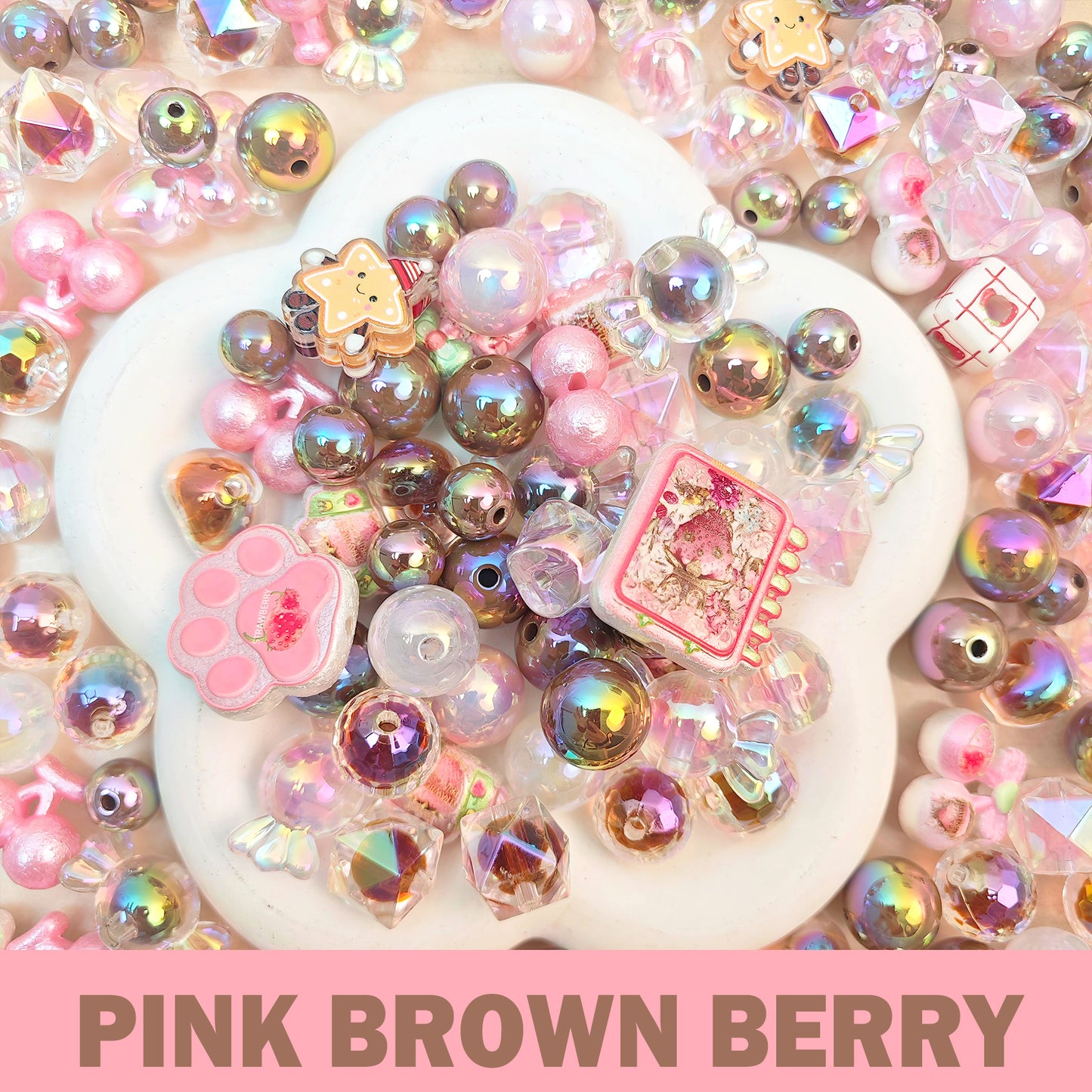 Pink Brown Berry Beads