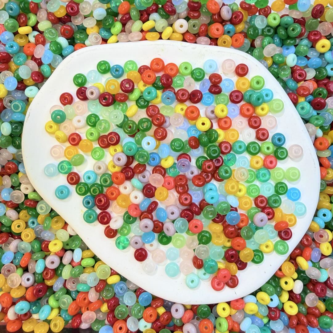 Rainbow flat beads glass beads